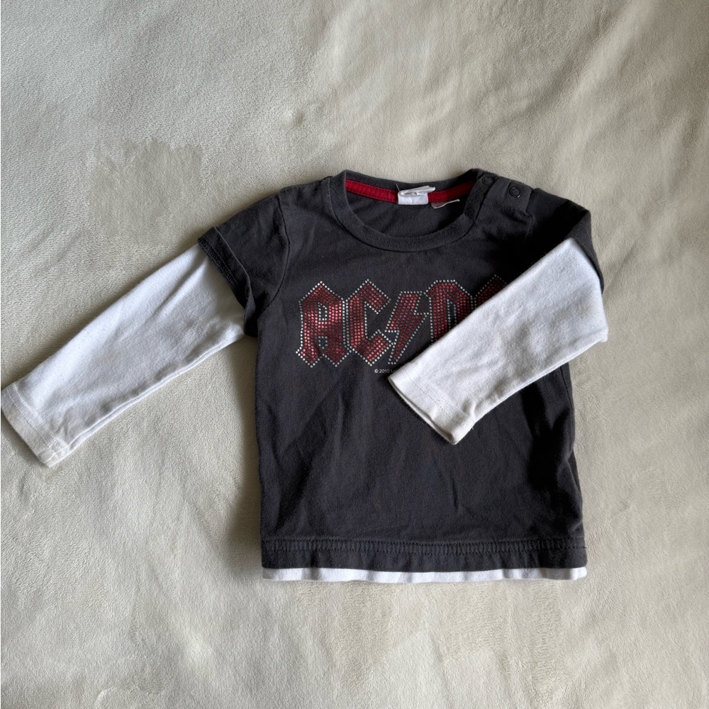 AC/DC Kids Long Sleeve Tee - Black, White, and Red